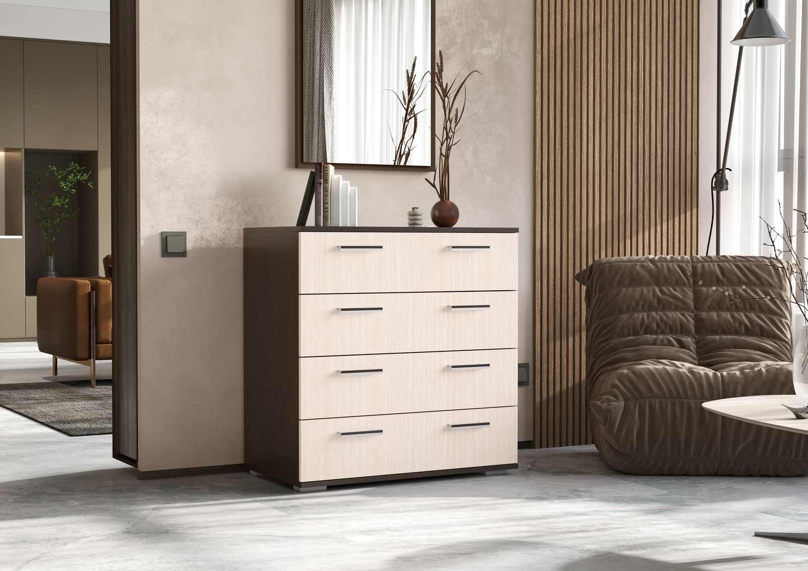 КОМОД №6 (0,8х0,83х0,46) фасад БЕЛФОРТ/корпус ВЕНГЕ СНЯТО 