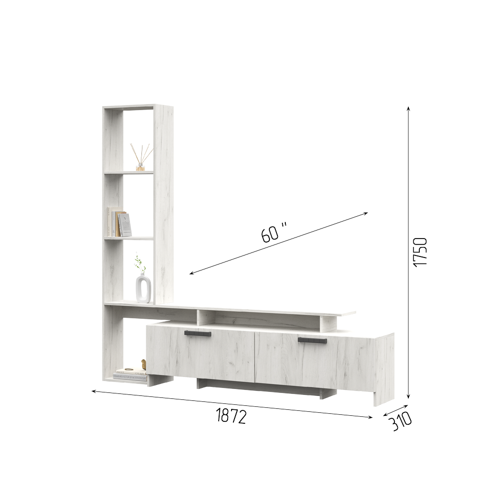 Гостиная ЛУЧИАНА (1,872х1,75х0,31) ФАСАД ДУБ КРАФТ БЕЛЫЙ/ КОРПУС ДУБ КРАФТ БЕЛЫЙ