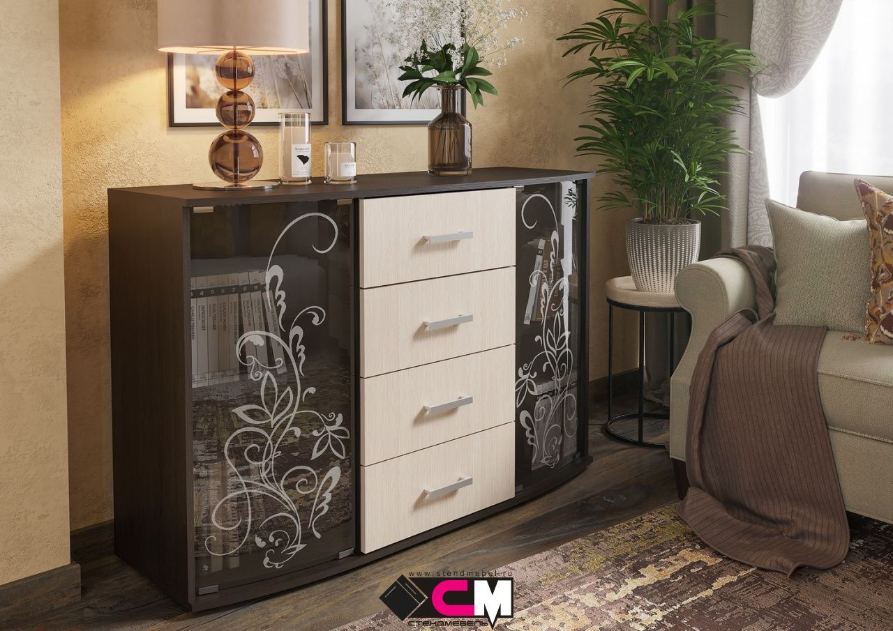 КОМОД №7 (1.3х0,876х0,436) фасад БЕЛФОРТ/корпус ВЕНГЕ СНЯТО