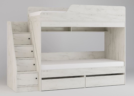 ГРАНД Кровать двухъярусная (2260х1610х844) Фасад ДУБ КРАФТ БЕЛЫЙ/Корпус ДУБ КРАФТ БЕЛЫЙ