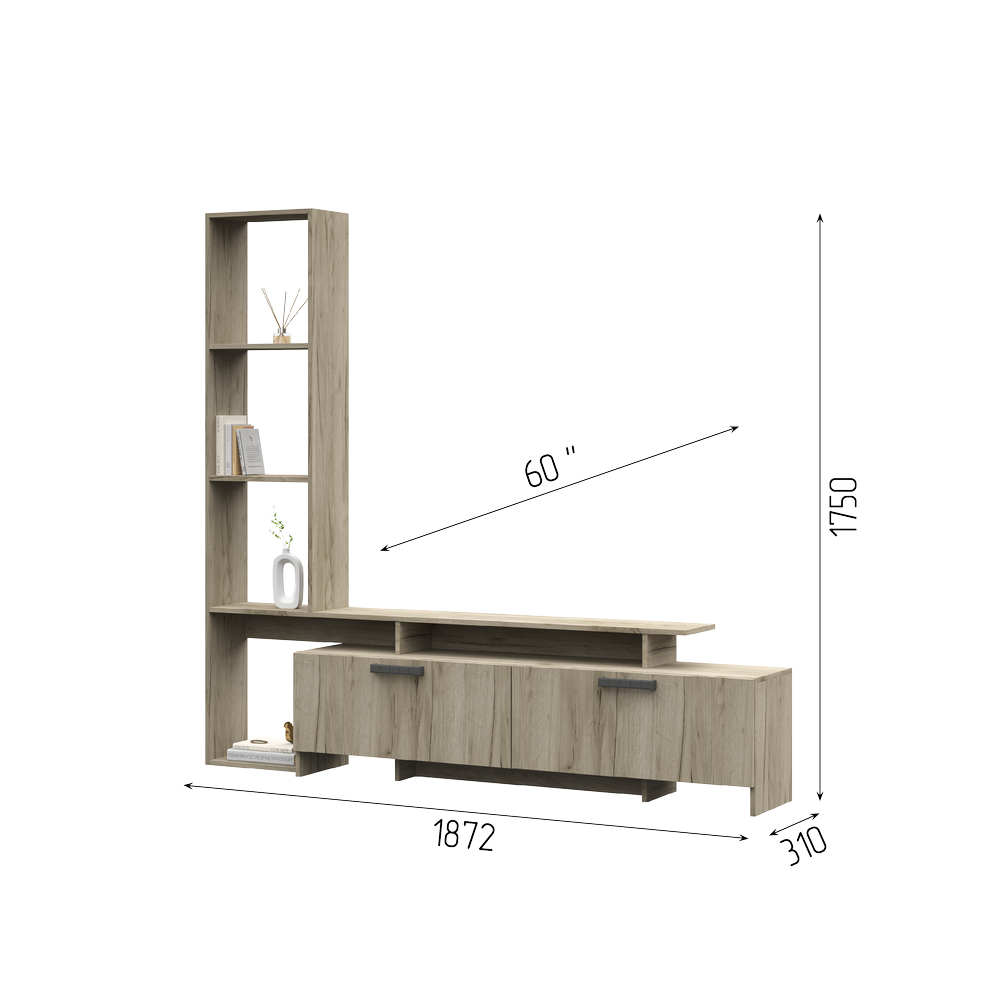 Гостиная ЛУЧИАНА (1,872х1,75х0,31) ФАСАД ДУБ КРАФТ СЕРЫЙ/ КОРПУС ДУБ КРАФТ СЕРЫЙ