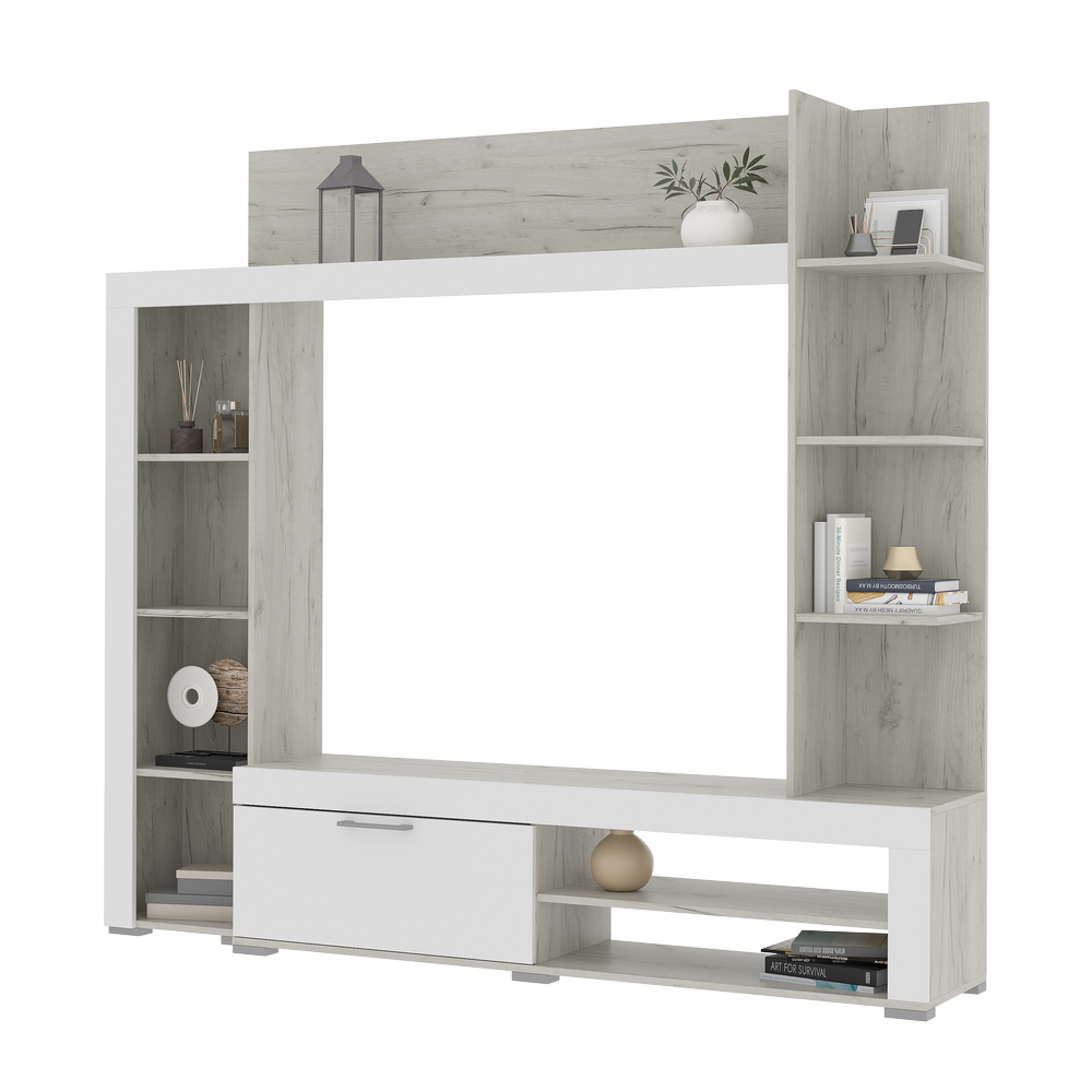 Гостинная ВАСАНТА (1,992х1,812х0,366) Фасад МДФ СОФТ ВАЙТ/Корпус ДУБ КРАФТ БЕЛЫЙ