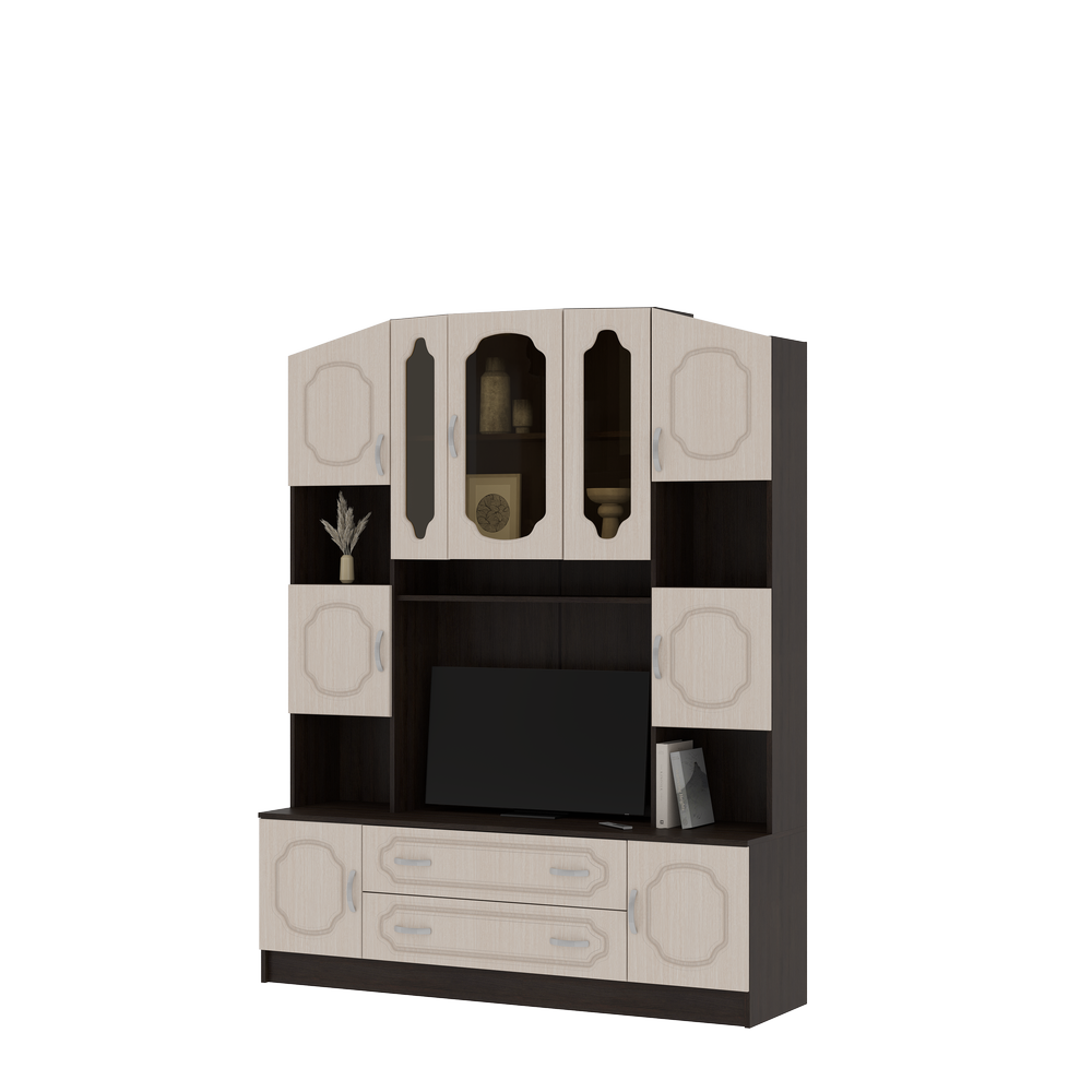 Гостиная МАКАРЕНА МДФ ТВ 312 центр секция (1,6х2,004х0,44/ТВ 0,852х0,648) фасад МДФ ДУБ БЕЛЕНЫЙ/корп