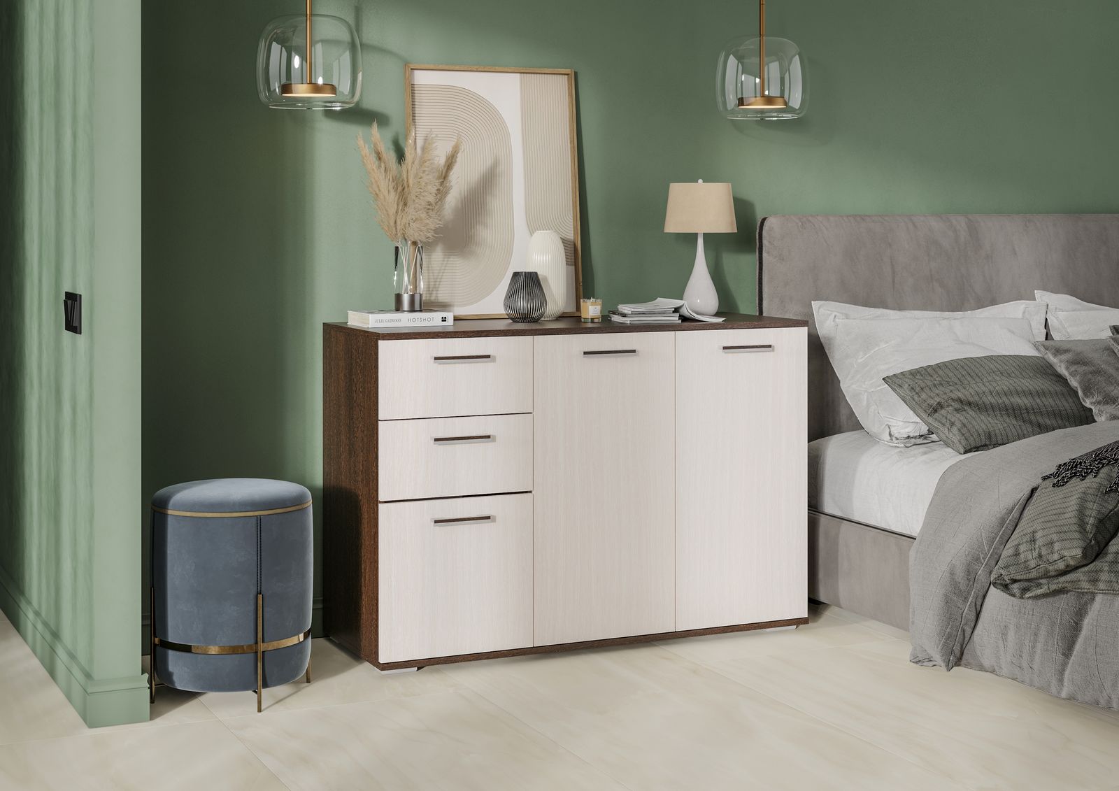 КОМОД №3 (1,2х0,83х0,46) фасад БЕЛФОРТ/корпус ВЕНГЕ