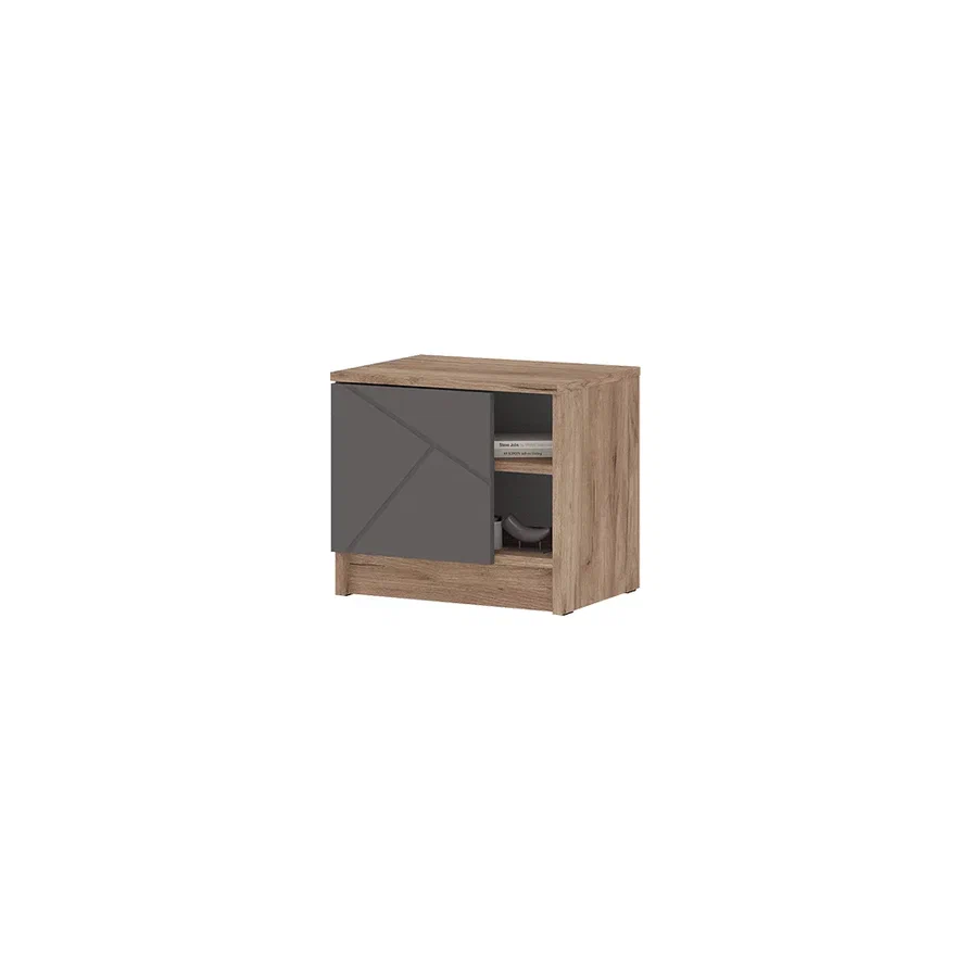 ОРЕГОН ТБ 03 Тумба прикроватная (450х400х340)Фасад МДФ АСФАЛЬТ СУПЕРМАТ/КОРПУС ДУБ КРАФТ ТАБАЧНЫЙ
