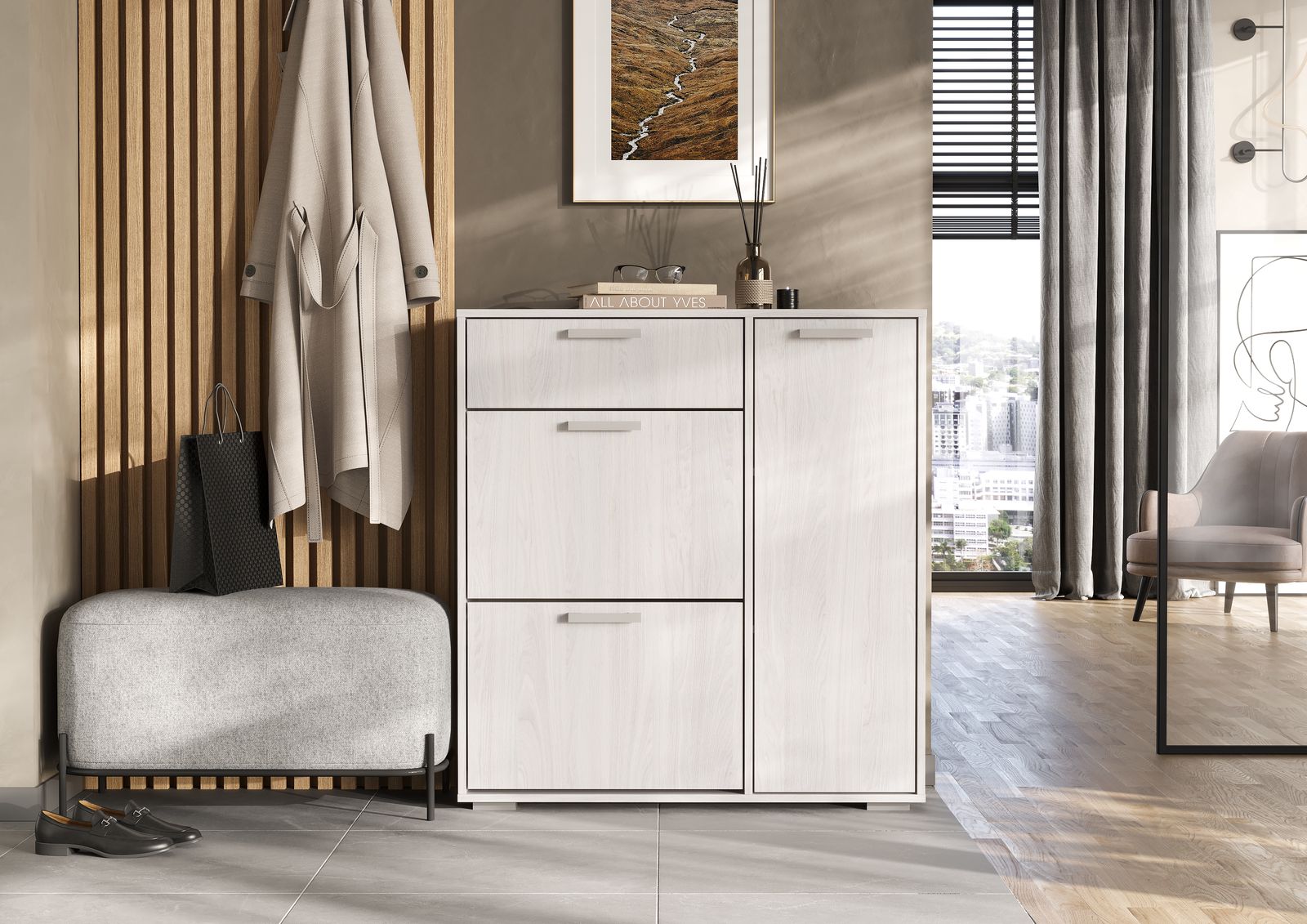 ДЕЛИ обувница №4 (0,96х1,02х0,33) фасад АНКОР/корпус АНКОР