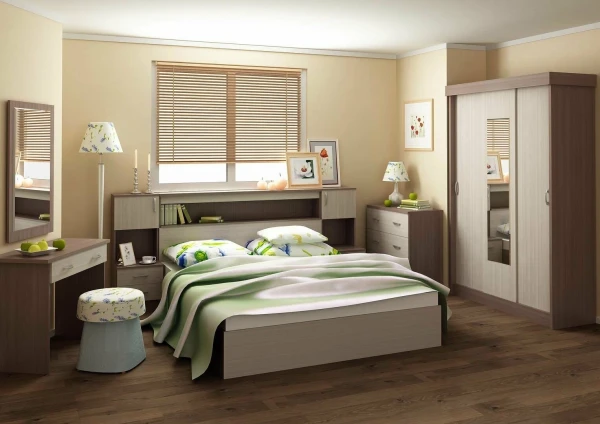 Спальня Кровать ГАРМОНИЯ КР 609 (1,252х0,7х2,032) фасад ШИМО СВЕТЛ/корпус ШИМО ТЕМН