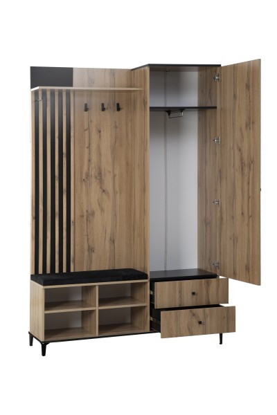 "Либерти" 51.22 Шкаф для прихожей (опора h=150) (дуб вотан / черный / велюр монако черный)