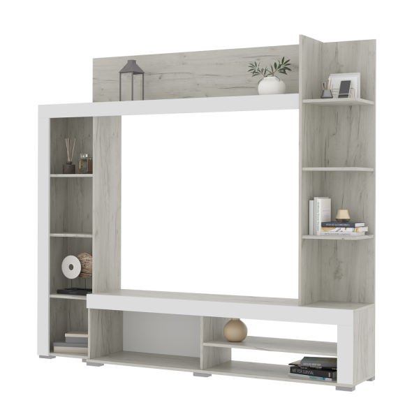 Гостинная ВАСАНТА (1,992х1,812х0,366) Фасад МДФ СОФТ ВАЙТ/Корпус ДУБ КРАФТ БЕЛЫЙ