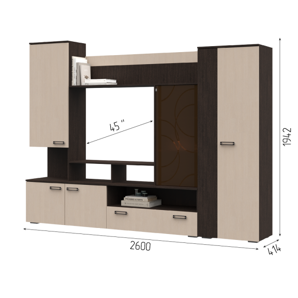 Гостиная СИЕНА (2,6х1,942х0,414/ТВ 1,0х0,777) БЕЛФОРТ/ВЕНГЕ