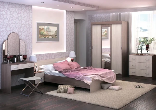 Спальня БАСЯ КР 556 кровать (1,252х0,7х2,032) фасад ШИМО СВЕТЛ/корпус ШИМО ТЕМН