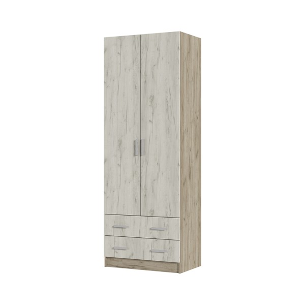 Спальня Шкаф 2х створчатый ГАРМОНИЯ ШК 603 М (0,8х2,2х0,5) фасад ДУБ КРАФТ БЕЛЫЙ/корпус ДУБ КРАФТ СЕ