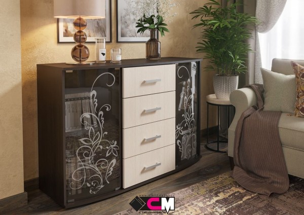 КОМОД №7 (1.3х0,876х0,436) фасад БЕЛФОРТ/корпус ВЕНГЕ СНЯТО