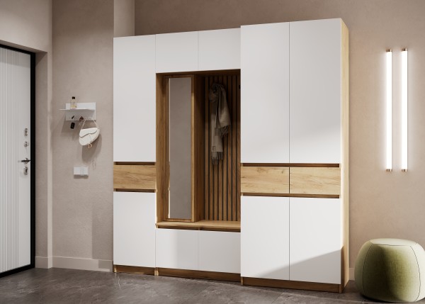 БОСТОН ЛАЙТ Шкаф ШК-001 (1-ств.) Корпус - Дуб Крафт золотой/Белый (Гладкий)