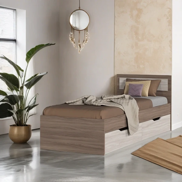 Спальня Кровать ГАРМОНИЯ КР 608 с ящиками (0.952х0,78х2,032) фасад ШИМО СВЕТЛ/корпус ШИМО ТЕМН