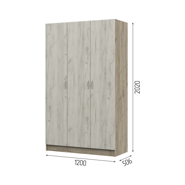 Спальня БАСЯ ШК 557 шкаф 3-х створчатый (1,2х2,02х0,506) фасад ДУБ КРАФТ БЕЛЫЙ/корпус ДУБ КРАФТ СЕРЫ