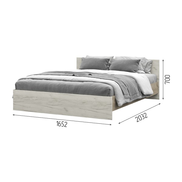 Спальня БАСЯ КР 558 кровать (1,652х0,7х2,032) фасад ДУБ КРАФТ БЕЛЫЙ/корпус ДУБ КРАФТ СЕРЫЙ СНЯТО