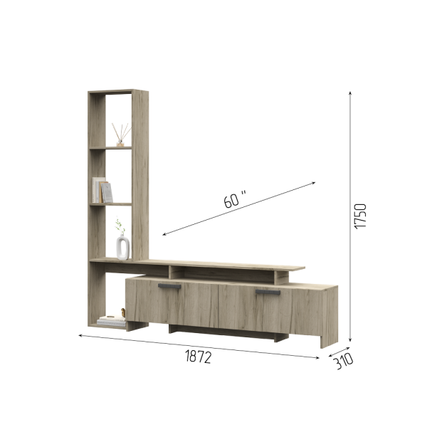 Гостиная ЛУЧИАНА (1,872х1,75х0,31) ФАСАД ДУБ КРАФТ СЕРЫЙ/ КОРПУС ДУБ КРАФТ СЕРЫЙ