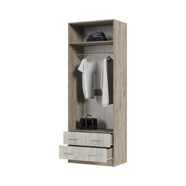 Спальня Шкаф 2х створчатый ГАРМОНИЯ ШК 603 М (0,8х2,2х0,5) фасад ДУБ КРАФТ БЕЛЫЙ/корпус ДУБ КРАФТ СЕ