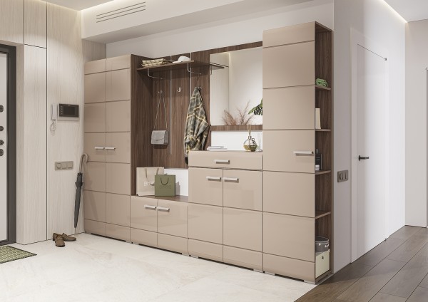 Прихожая ВЕГАС шкаф 2-х ств (0,800х2,002х0,350) фасад МДФ КОФЕ С МОЛОКОМ/корпус ШИМО ТЕМН СНЯТО