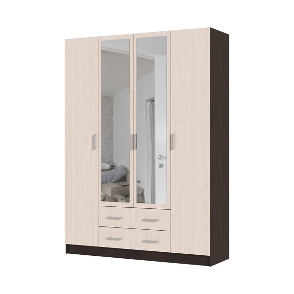 Спальня Шкаф 4х створчатый ГАРМОНИЯ ШК 602  М (1,6х2,2х0,5) фасад БЕЛФОРТ/корпус ВЕНГЕ