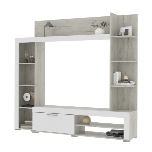 Гостинная ВАСАНТА (1,992х1,812х0,366) Фасад МДФ СОФТ ВАЙТ/Корпус ДУБ КРАФТ БЕЛЫЙ