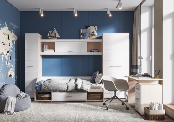 Спальня СИМБА пенал (400х2000х570) фасад МДФ БЕЛЫЙ ГЛЯНЕЦ/корпус БЕЛФОРТ СНЯТО