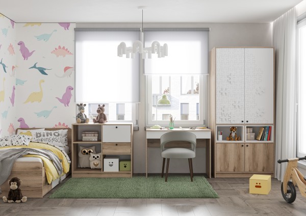 КИВИ ШК-02 Шкаф 2ств (934х2038х500)Фасад МДФ СУПЕРМАТ БЕЛЫЙ/Корпус ДУБ ДЕЛАНО СНЯТО