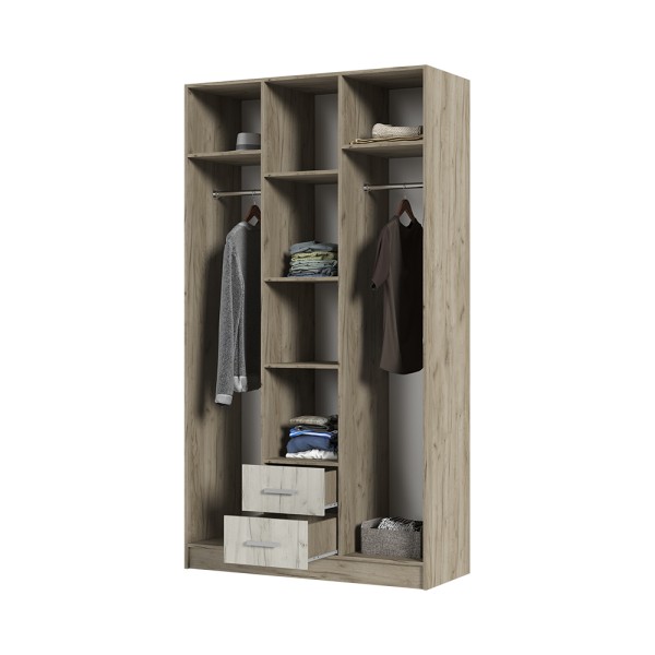 Спальня Шкаф 3х створчатый ГАРМОНИЯ ШК 601 М (1,2х2,2х0,5) фасад ДУБ КРАФТ БЕЛЫЙ/корпус ДУБ КРАФТ СЕ