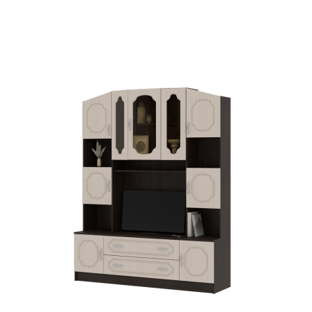 Гостиная МАКАРЕНА МДФ ТВ 312 центр секция (1,6х2,004х0,44/ТВ 0,852х0,648) фасад МДФ ДУБ БЕЛЕНЫЙ/корп