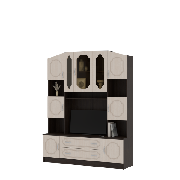 Гостиная МАКАРЕНА МДФ ТВ 312 центр секция (1,6х2,004х0,44/ТВ 0,852х0,648) фасад МДФ ДУБ БЕЛЕНЫЙ/корп