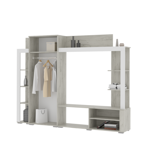 Гостинная НЕВАДА (2,379х1,770х0,386) Фасад МДФ СОФТ ВАЙТ/Корпус ДУБ КРАФТ БЕЛЫЙ