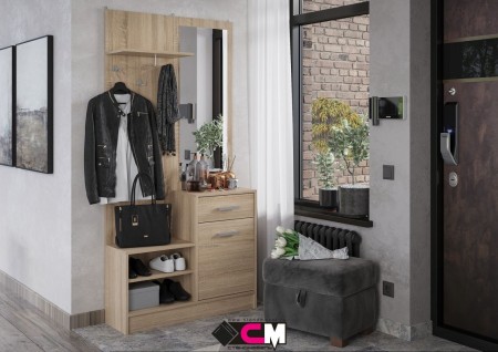 ДЕБОРА прихожая (0,9х1,84х0,292) фасад ДУБ СОНОМА/корпус ДУБ СОНОМА