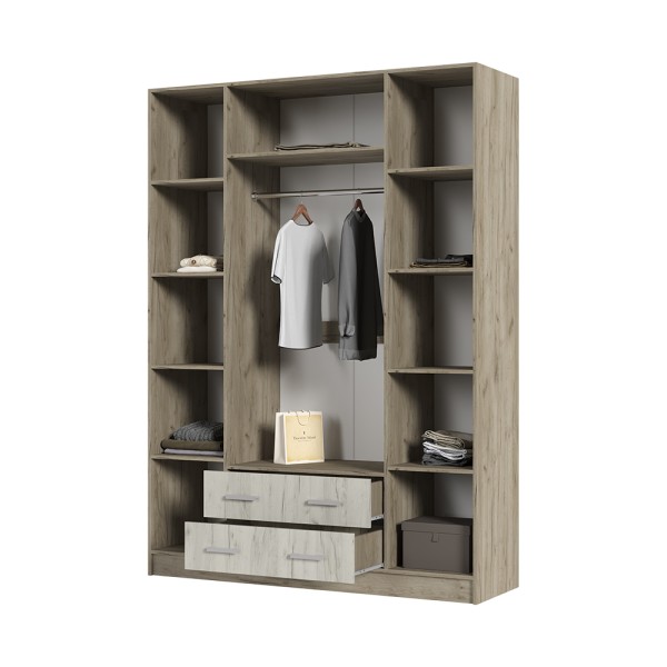 Спальня Шкаф 4х створчатый ГАРМОНИЯ ШК 602  М (1,6х2,2х0,5) фасад ДУБ КРАФТ БЕЛЫЙ/корпус ДУБ КРАФТ С