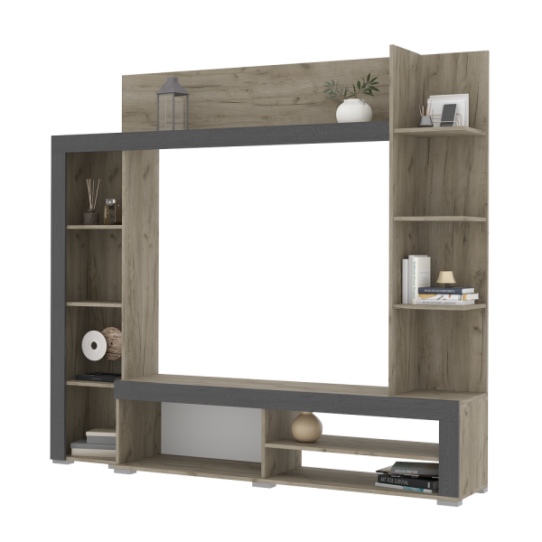 Гостинная ВАСАНТА (1,992х1,812х0,366) фасад МДФ ГРАФИТ_5095/корпус ДУБ КРАФТ СЕРЫЙ