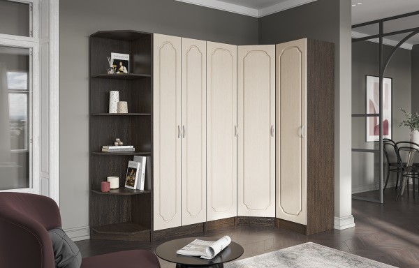 Гостиная МАКАРЕНА МДФ ШК 311 шкаф полки (0,6х1,908х0,44) фасад МДФ ДУБ БЕЛЕНЫЙ/корпус ВЕНГЕ