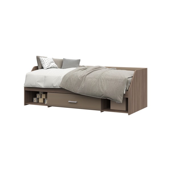 Спальня СИМБА кровать одноярусная (1,942х0,66х0,848) фасад МДФ КОФЕ С МОЛОКОМ/корпус ШИМО ТЕМН СНЯТО