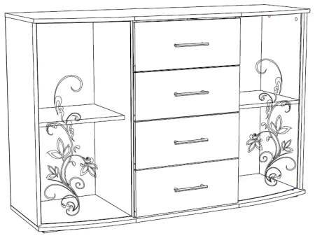 КОМОД №7 (1.3х0,876х0,436) фасад ШИМО СВЕТЛ/корпус ШИМО ТЕМН СНЯТО