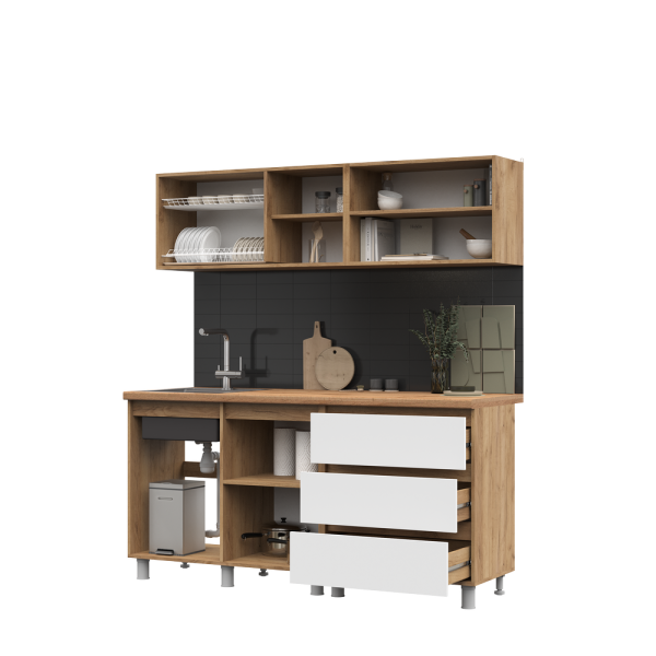 КУХНЯ 1,7 ХЕЛЕН (1,7х1,898х0,6)Фасад БЕЛЫЙ/Корпус ДУБ КРАФТ ЗОЛОТО