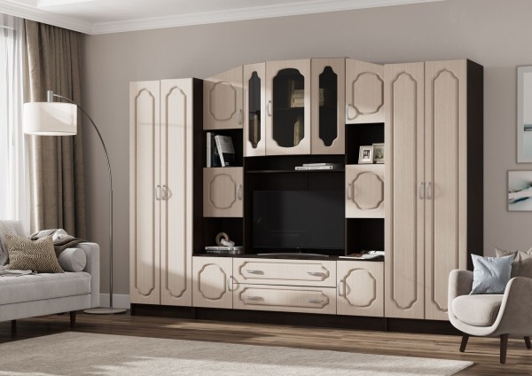 Гостиная МАКАРЕНА МДФ ШК 311 шкаф полки (0,6х1,908х0,44) фасад МДФ ДУБ БЕЛЕНЫЙ/корпус ВЕНГЕ